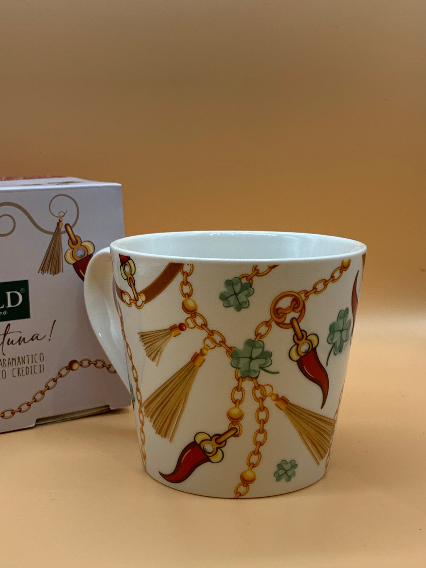 Tazza WALD in porcellana decoro Peperoncino fortuna col. Bianco