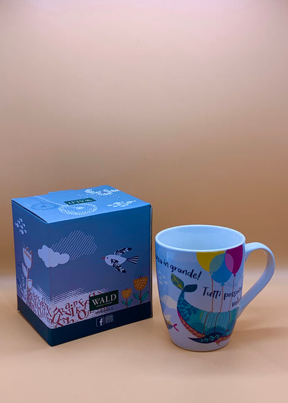 Tazza WALD in porcellana decoro Pesciolino col. Celeste