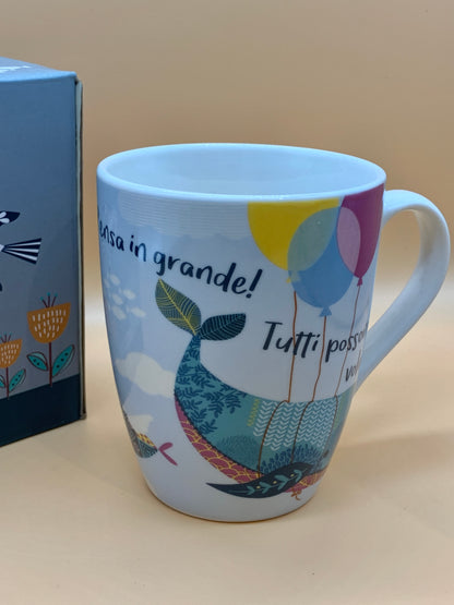 Tazza WALD in porcellana decoro Pesciolino col. Celeste
