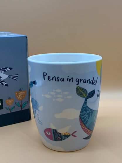 Tazza WALD in porcellana decoro Pesciolino col. Celeste