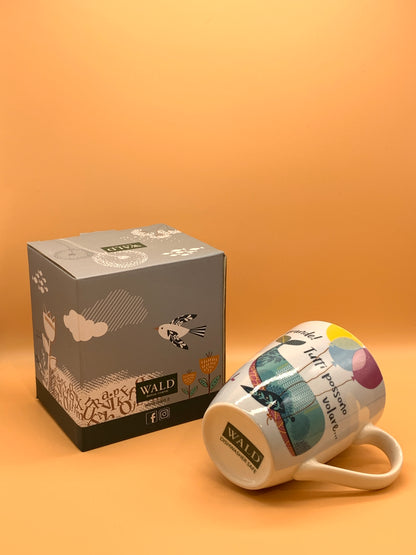 Tazza WALD in porcellana decoro Pesciolino col. Celeste