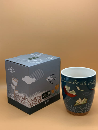 Tazza WALD in porcellana con gufo e libri col .blu