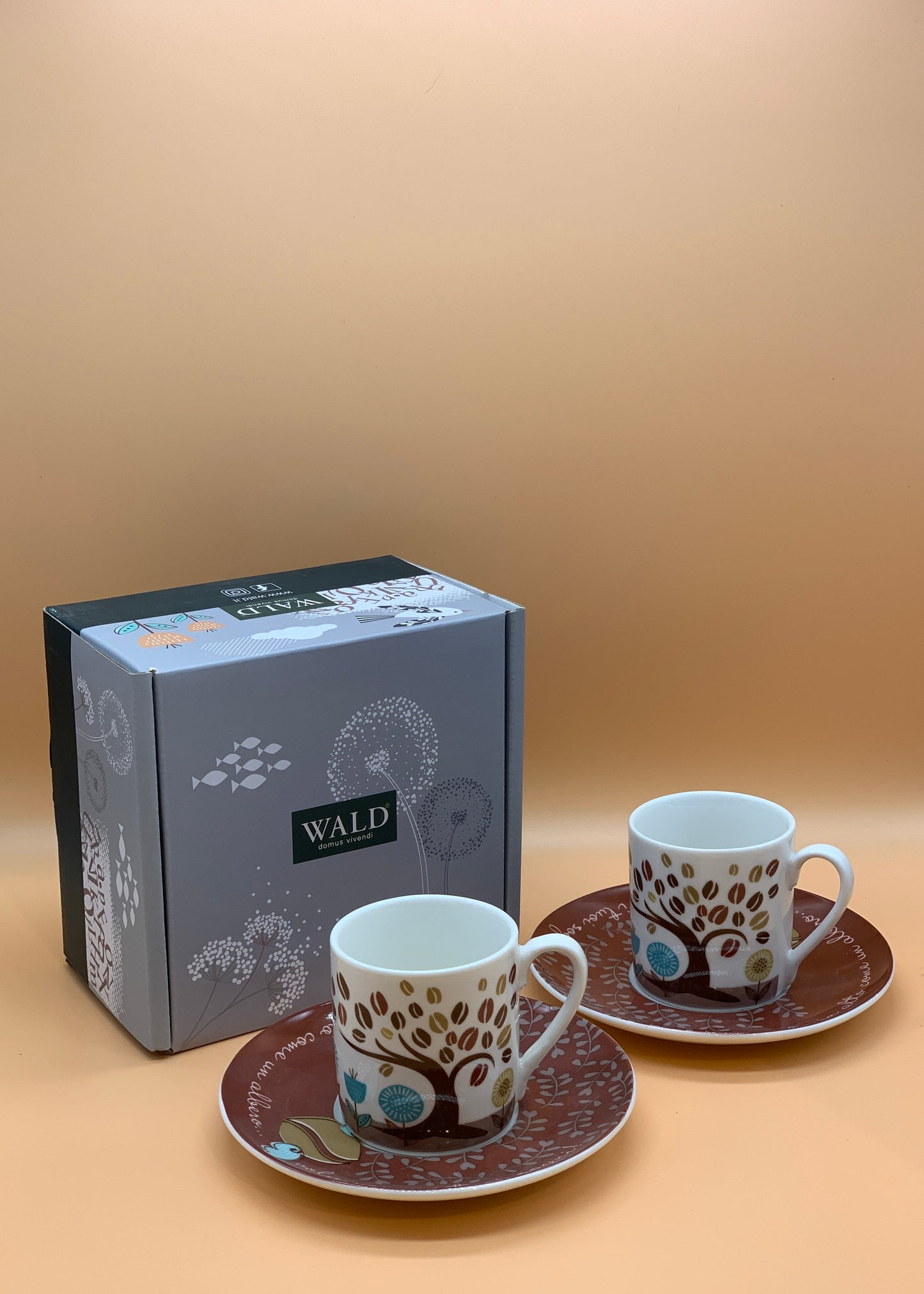 Set 2 Tazzine Caffè WALD decoro Albero con chicchi col. Bianco