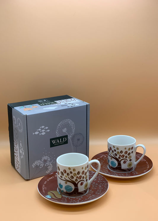 Set 2 Tazzine Caffè WALD decoro Albero con chicchi col. Bianco