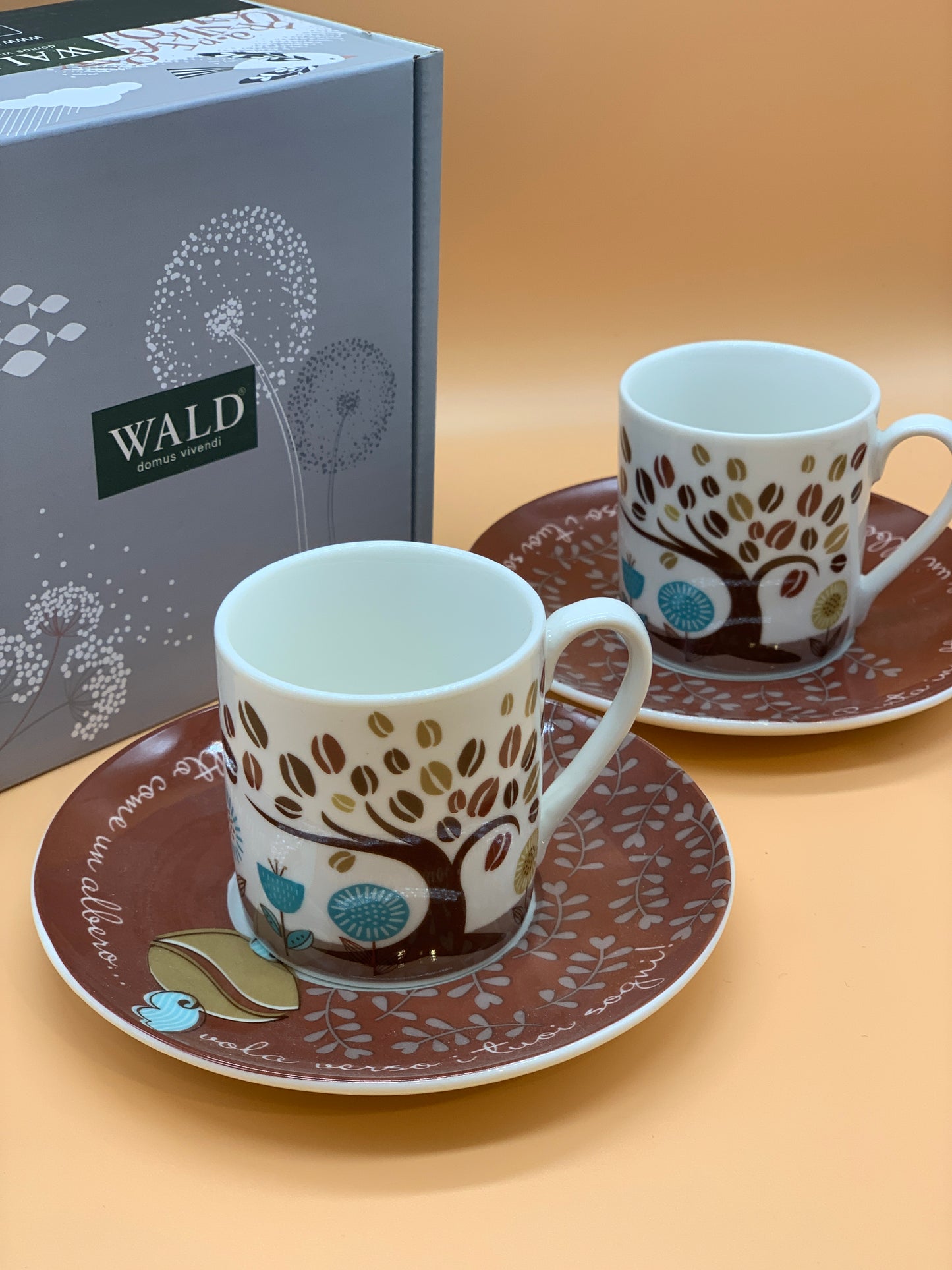 Set 2 Tazzine Caffè WALD decoro Albero con chicchi col. Bianco