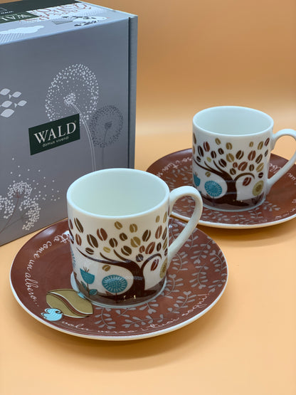 Set 2 Tazzine Caffè WALD decoro Albero con chicchi col. Bianco