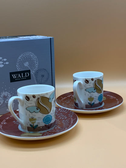 Set 2 Tazzine Caffè WALD decoro Albero con chicchi col. Bianco