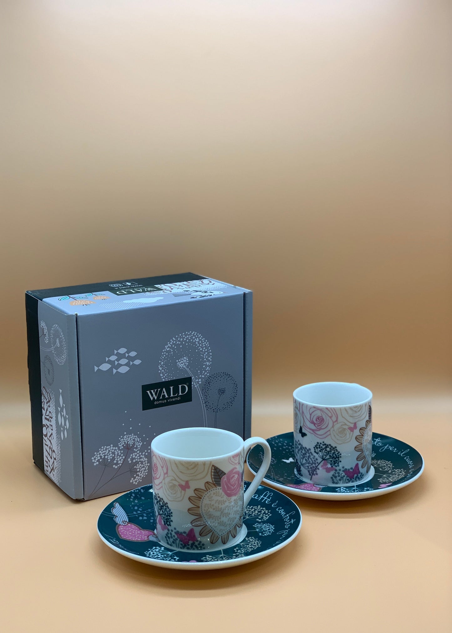 Set 2 Tazzine Caffè WALD decoro Soffio col. Bianco