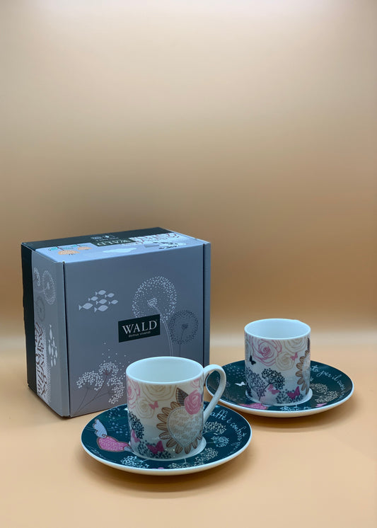 Set 2 Tazzine Caffè WALD decoro Soffio col. Bianco