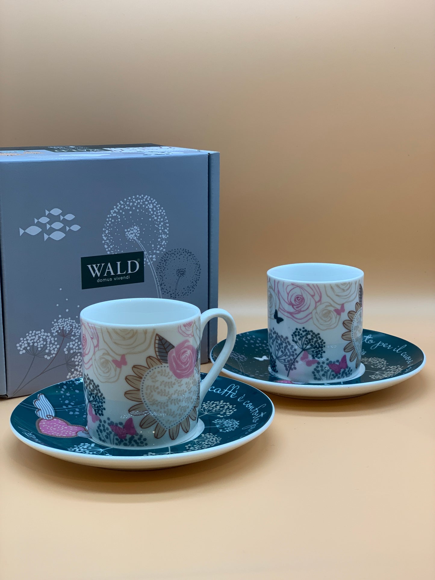 Set 2 Tazzine Caffè WALD decoro Soffio col. Bianco