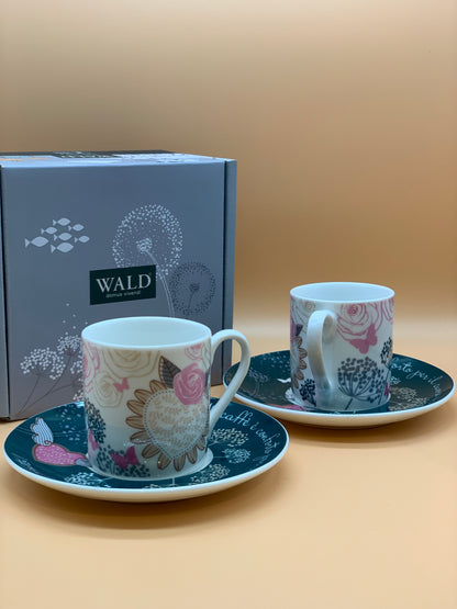 Set 2 Tazzine Caffè WALD decoro Soffio col. Bianco