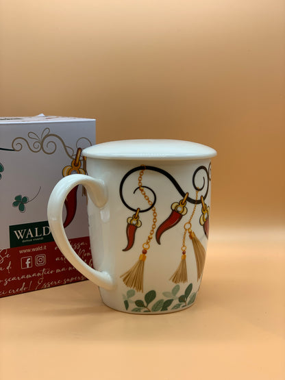 Tisaniera WALD con Coperchio e decoro peperoncini col. Bianco