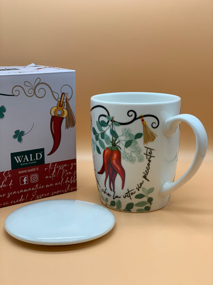 Tisaniera WALD con Coperchio e decoro peperoncini col. Bianco