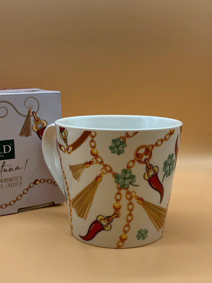 Tazza WALD in porcellana decoro Peperoncino fortuna col. Bianco